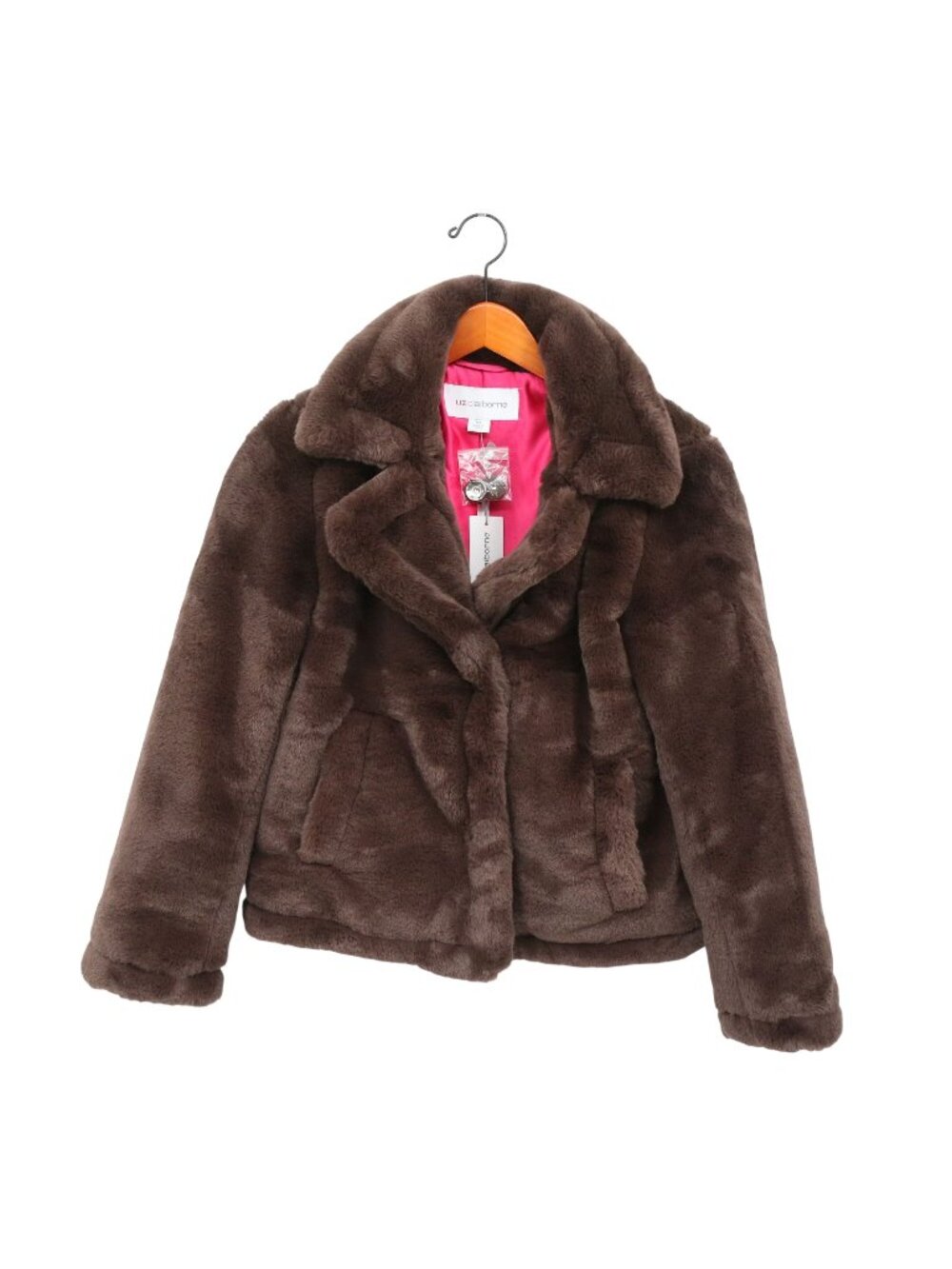 NWT Liz Claiborne Super Soft Womens Faux Fur Midweight Peacoat Brown Coat XS